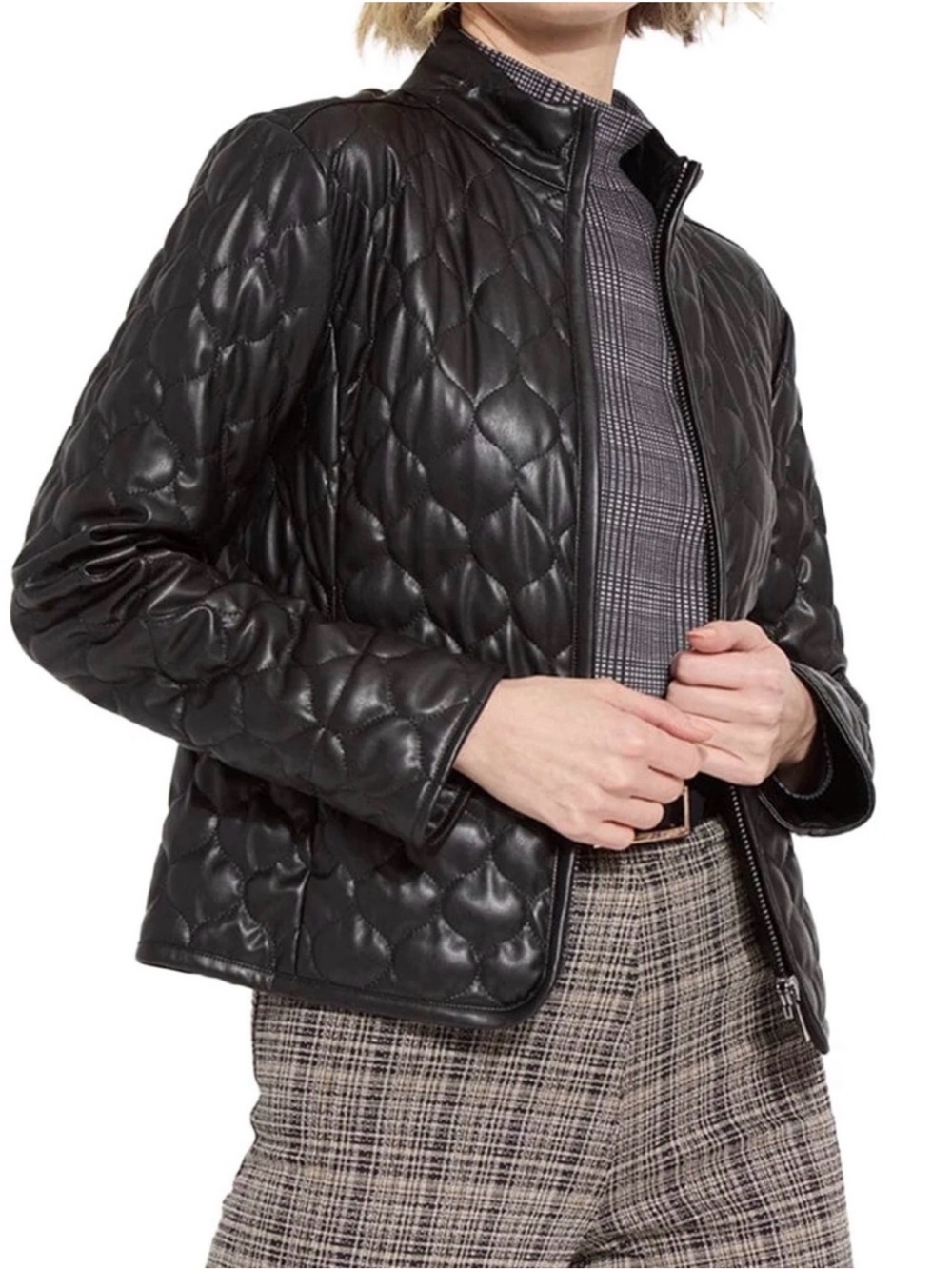 Lysse Faux Leather Black Quilted Zip-Front Bomber Jacket Size XS NWT
